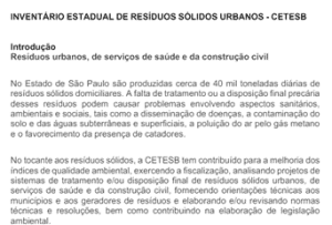 Leia mais sobre o artigo Inventário Estadual de Resíduos Sólidos Urbanos – CETESB