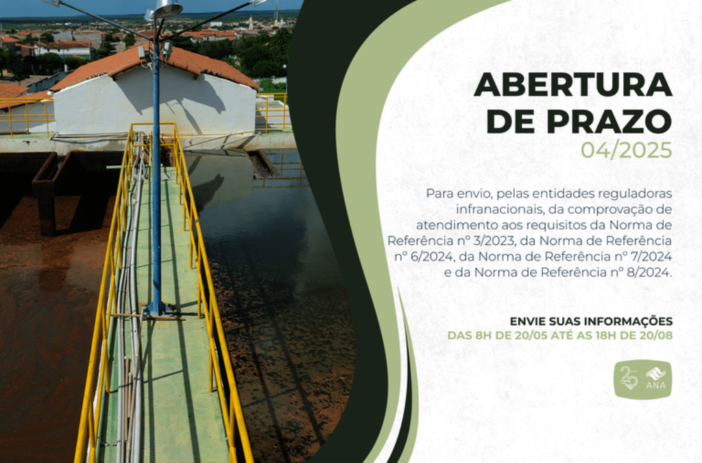 Prazo para entidades reguladoras infranacionais enviarem informações sobre atendimento de quatro normas de referência para saneamento segue até agosto