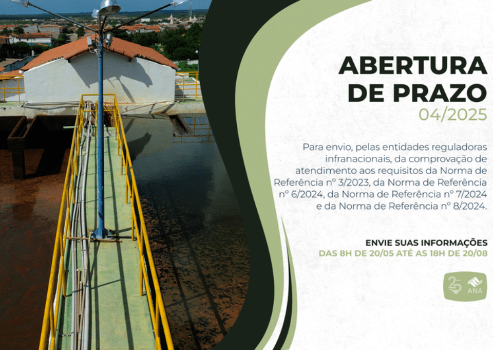Prazo para entidades reguladoras infranacionais enviarem informações sobre atendimento de quatro normas de referência para saneamento segue até agosto