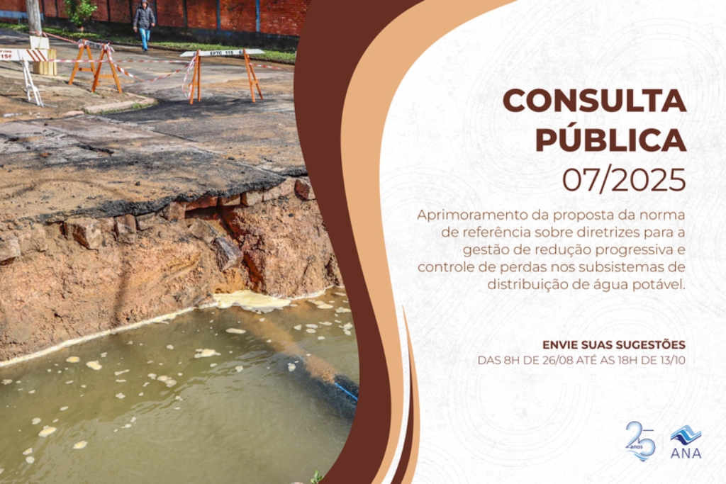 Leia mais sobre o artigo Consulta pública sobre NR de diretrizes para gestão de redução e controle de perdas nos subsistemas de distribuição de água começa nesta terça (26)