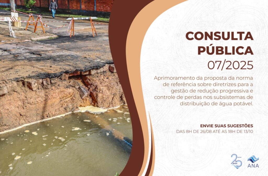 Consulta pública sobre NR de diretrizes para gestão de redução e controle de perdas nos subsistemas de distribuição de água começa nesta terça (26)